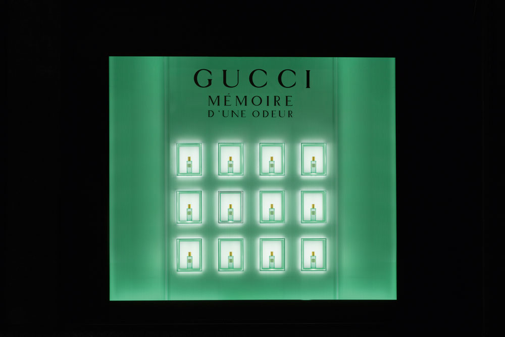 Gucci & Saks Fifth Avenue window display for genderless perfume