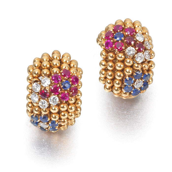 Bonhams December 2015 jewelry auction gold and coloured stones earrings