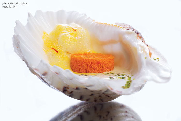 Jalebi Caviar saffron glaze pistachio rabri