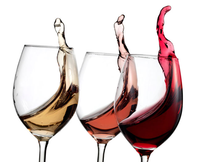 three wines in glasses