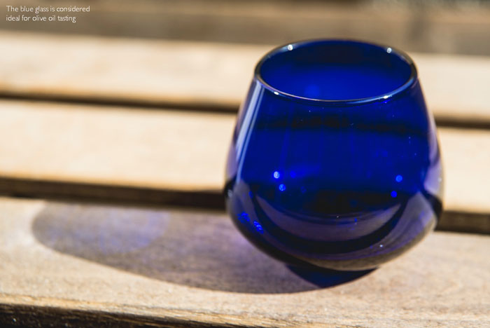 Olive oil blue glass for tasting
