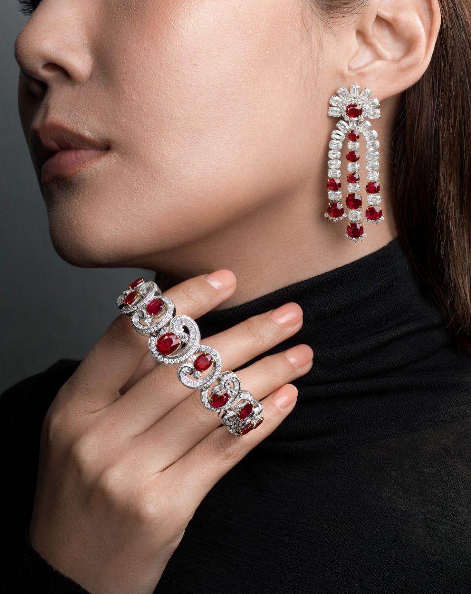Ruby diamond earrings bracelet Bonhams