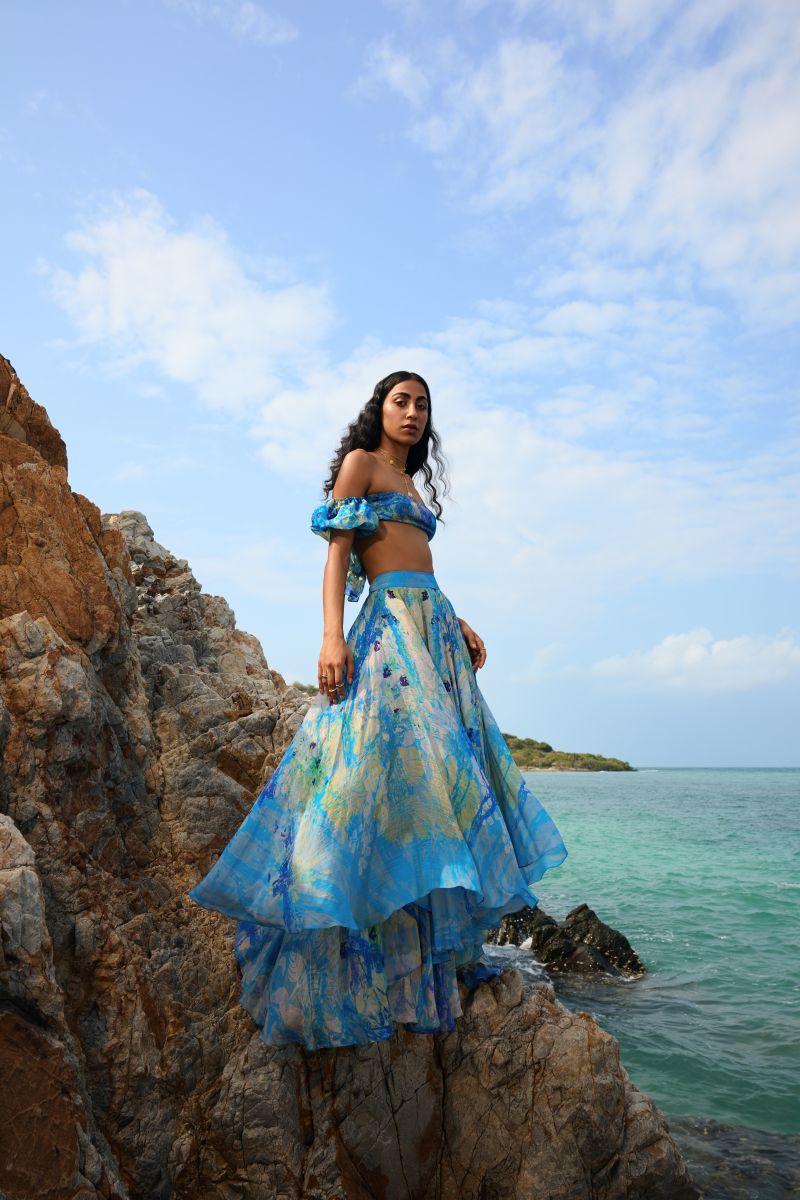 chinese dress ladies Rent Anita Dongre Open Back Turquoise Skirt Set  Couture Encore